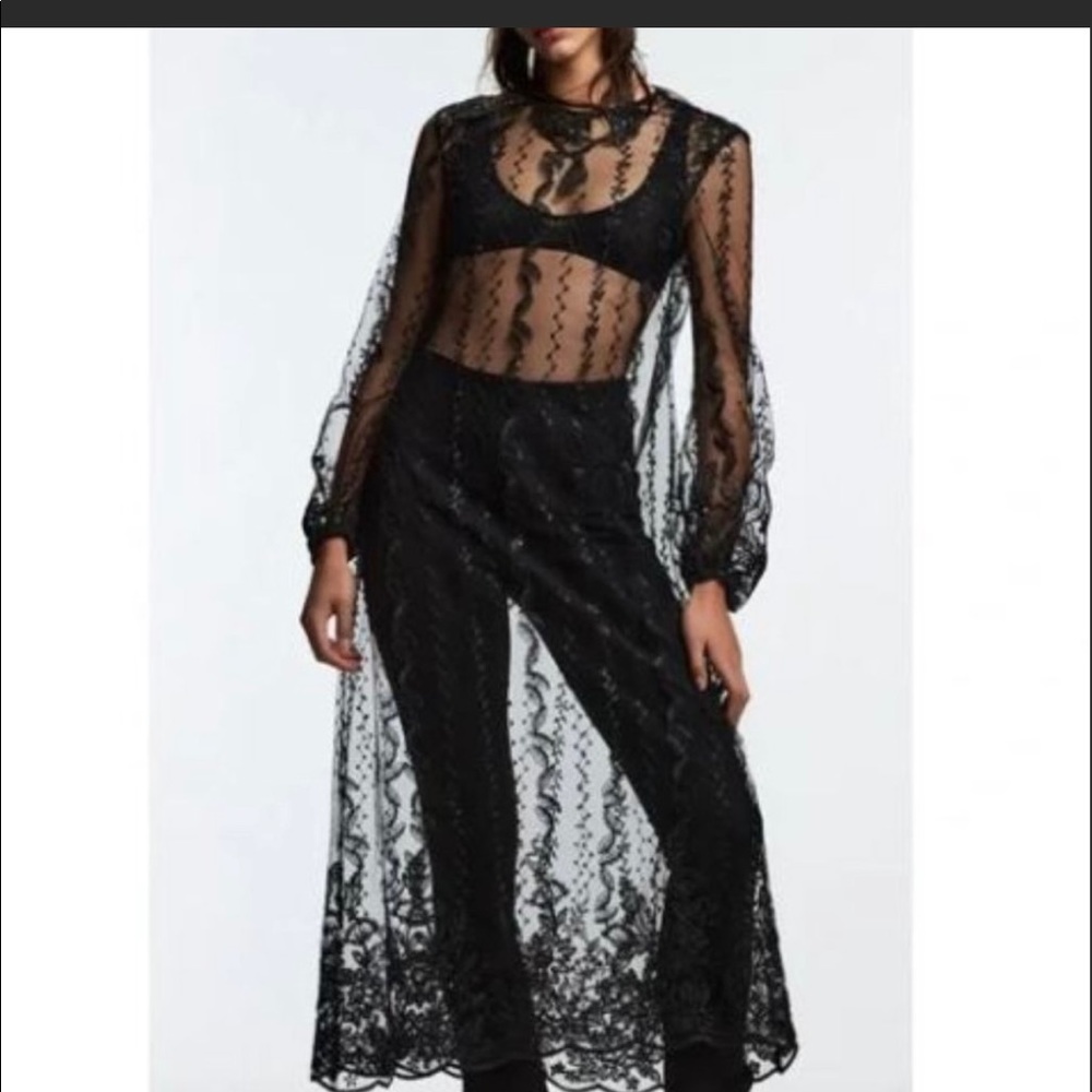 EMBROIDERED SEMI SHEER DRESS